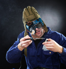 Crazy genious witth soldering iron