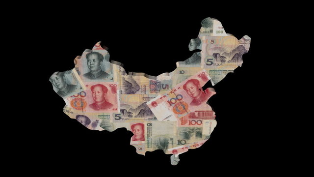 Map of China with flag to currency animation