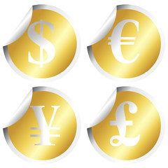 Golden stickers with money symbols