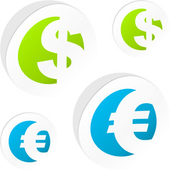 Vector dollar and euro sticker set.