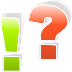 Exclamation and question vector elements. Sticker set.
