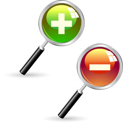 Fototapeta premium Magnifiers with plus and minus signs