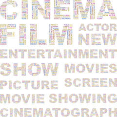 CINEMA. Vector illustration with association terms.