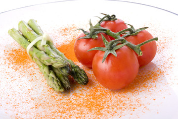 Fresh asparagus and tomatoes