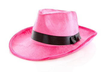 Pink mafia hat over white background