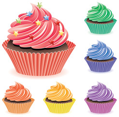 vector set of colorful cupcakes