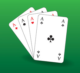 Spielkarten herz, karo, pik, kreuz As grün