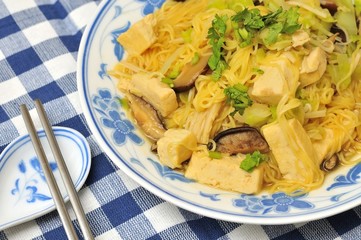 Closeup of delicious Chinese noodles