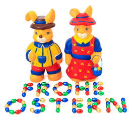 Frohe Ostern -  mit Schokoladeneier geschrieben - Osterhasen