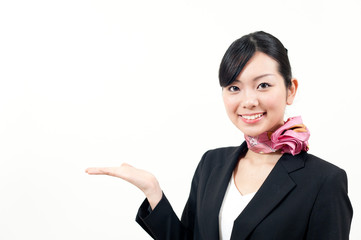 a portrait of beautiful businesswoman showing