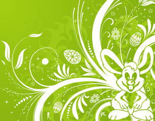 Easter background with eggs, rabbit and flower