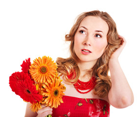 Fototapeta premium Young woman holding flowers.