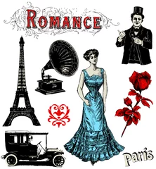 Papier Peint photo Lavable Illustration Paris Romance 1900