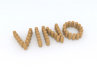 written vino (wine) with corks