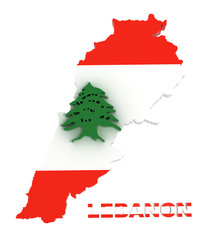 Lebanon, map with flag, isolated on white with clipping path