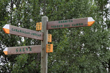 Wooden indicators Camarillas country Teruel Spain