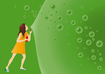 Young girls blowing bubbles