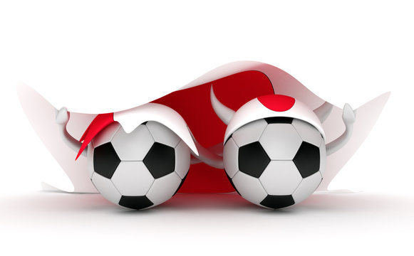Two soccer balls hold Japan flag