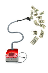 Concept with vacuum cleaner sucking money