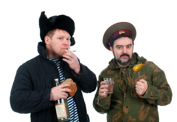 Russian soldier drinking vodka