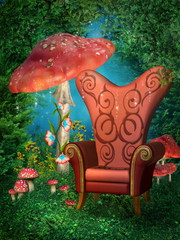 Fotel fantasy wśród grzybów © Obsidian Fantasy