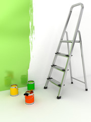 open staircase with color over white background