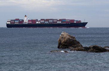 passage of a cargo ship in the Mediterranean