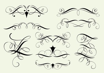 set of design elements and initials in gothic style vectorized