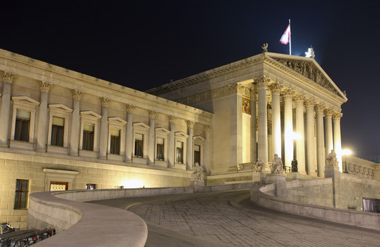 Austrian Parliament in Vienna at night