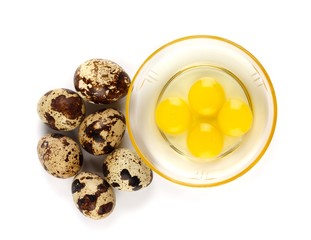 Whole and broken quail eggs