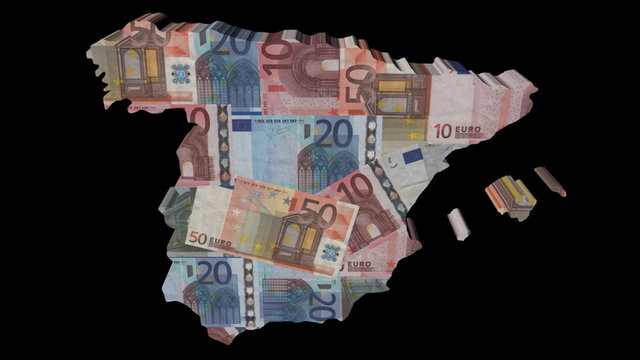 Map of Spain with flag to currency animation