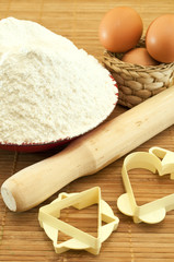 Flour, eggs, cutters for baking