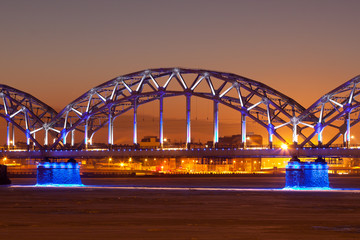 Naklejka premium Illuminated railway bridge