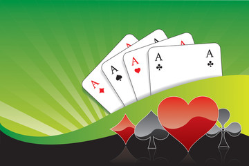 Spielkarten herz, karo, pik, kreuz As grün welle strahlen