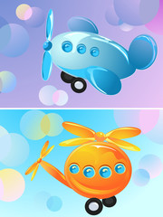toy airplane and helicopter, two banner