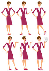 Attractive business woman in pink illustrations set 1.