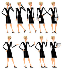 Fototapeta premium Attractive business woman in black illustrations set 2.