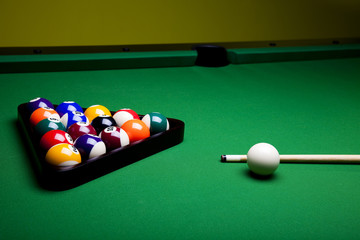 Billiard table and balls