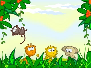 Peel and stick wall murals Zoo Comical jungle background