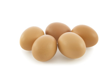 Five eggs isolated over white