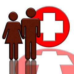 Medical icon with people and cross over white background