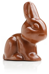 Easter chocolate bunny on a white background.