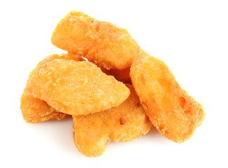 Meat fried in batter on a  white background