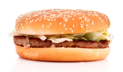 hamburger with vegetables on white background