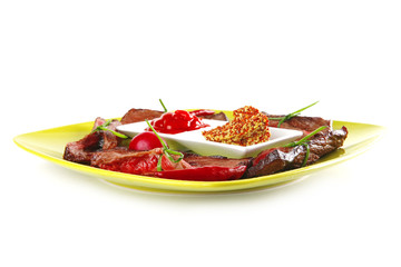 curved slices of beef meat