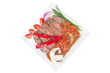 beef on plate with peppers
