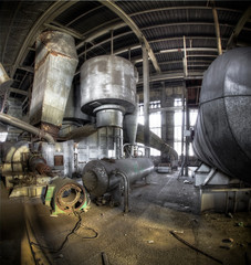 Fototapeta na wymiar The upper floor of an abandoned power station.