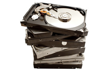 HDD - hard disk drives pile on white