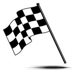 Vector checkered flag waving below the pole. No gradients.