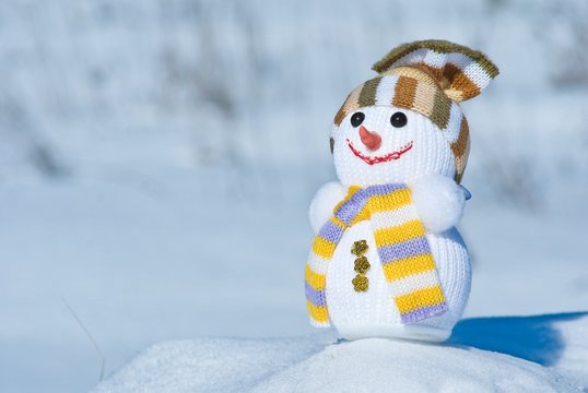 happy snowman toy by a winter